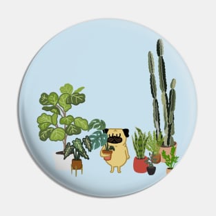 Pug and Plants Pin