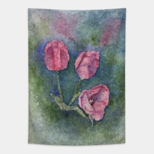 Three Pink Tulips Watercolor Batik Tapestry