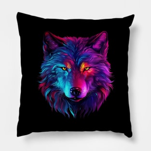 Neon wolf head Pillow