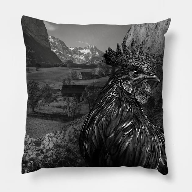 black and white rooster Pillow by KG