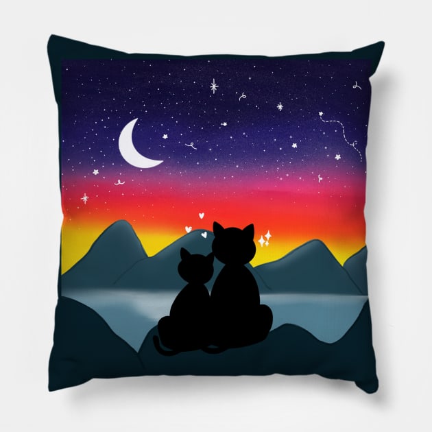 Moonlit Love Cats: A Valentine's Day Affair Pillow by graciefulspirit