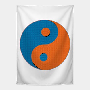 Yin Yang symbol design in orange and blue mosaic pattern Tapestry