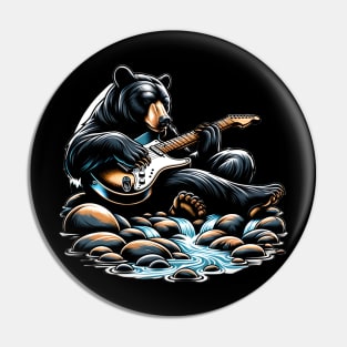 Black Bear Playing Electric Guitar Pin