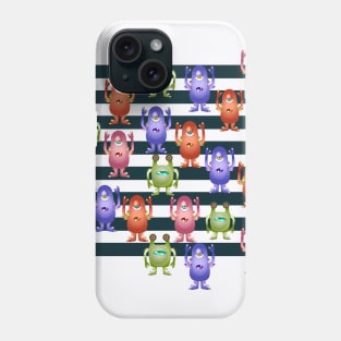 Bright pattern with nice monsters and stripes Phone Case