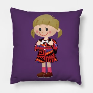 School Girl in Cute Colorful Dress Pillow