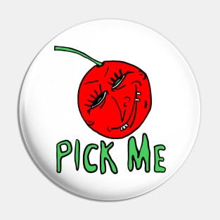 “Pick Me” Cartoon Anthropomorphic Cherry by Kenneth Joyner Pin