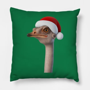 Fun Ostrich Weating Santa Hat Animal Humor Pillow