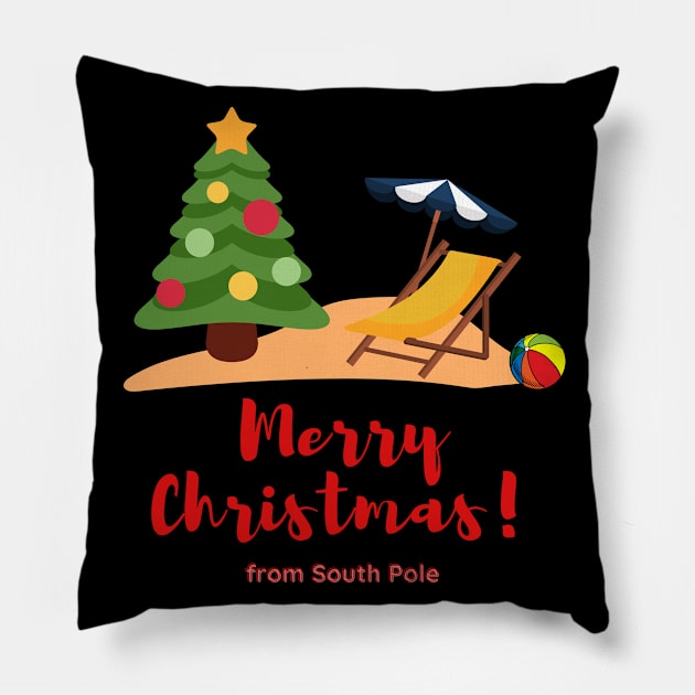 Merry Christmas from South Pole, Australian Summer Christmas Pillow by Artisan