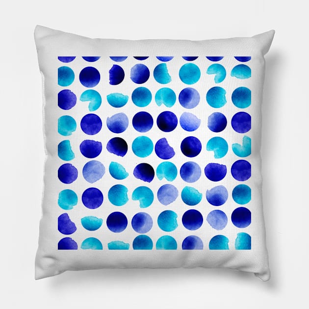 Blue watercolor dots Pillow by orsinha