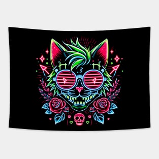 Crazy Neon Alternative Cat Tapestry