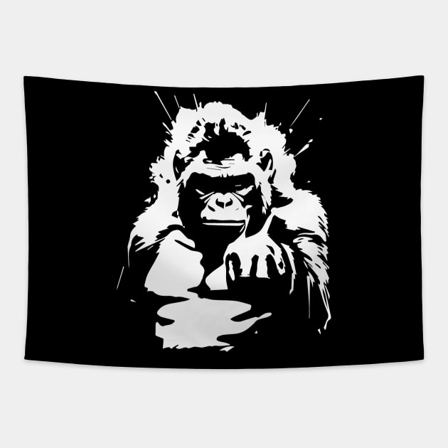 gorilla pointing at You Tapestry by lkn