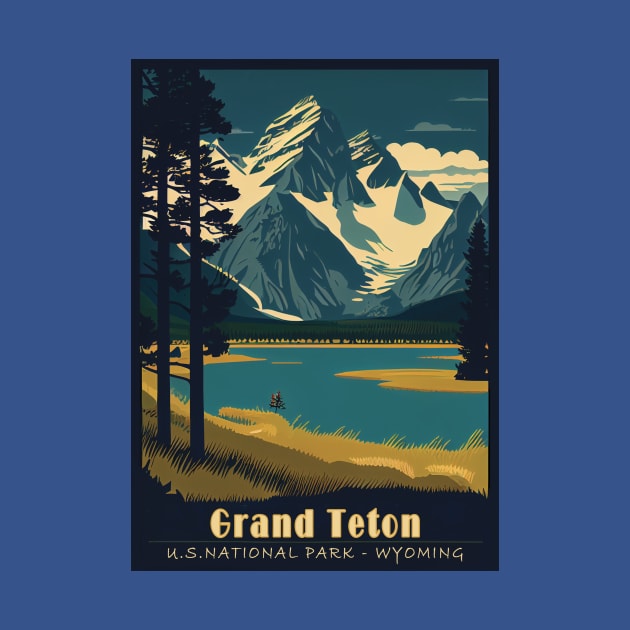 Grand Teton National Park Vintage Travel Poster by GreenMary Design