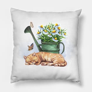 Watercolor Outdoor Sleeping Cat Pillow