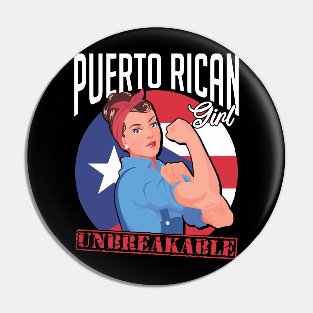 Strong Puerto Rican Girl Unbreakable Pin by PuertoRicoShirts