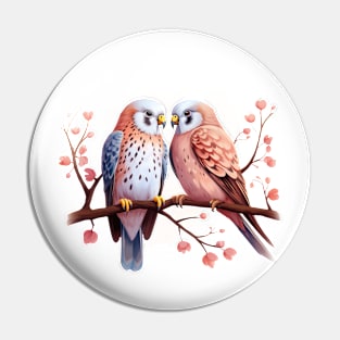 Valentine Kissing Kestrel Bird Couple Pin