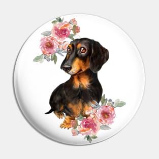 Cute Black Dachshund Puppy Dog Watercolor Art Pin