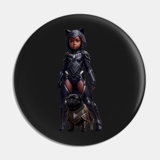 Black Pug Puppy and Heroic African Princess Pin
