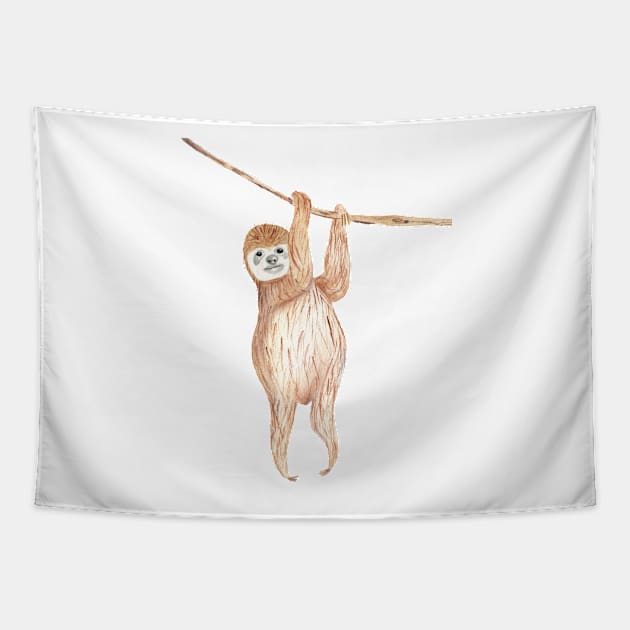 Cute Sloth hanging in tree Tapestry by Abstractdiva