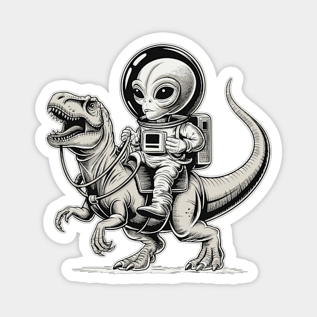 Alien Riding Dinosaur Magnet by Cosmo Gazoo