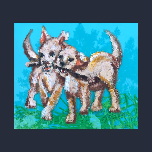 Frolicking Fetching Finger Print Pups by Art by Deborah Camp