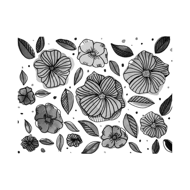 Watercolor and ink flowers - black and white by wackapacka