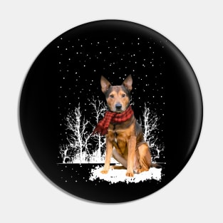 Christmas Shepherd Terrier With Scarf In Winter Forest Pin