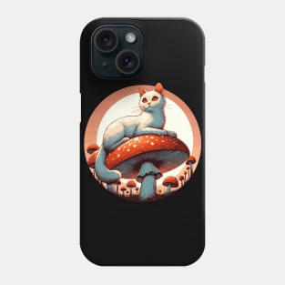 Funny Vintage White Cat in Mushroom Garden Phone Case