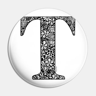 Floral Letter T - Capital Letter Pin