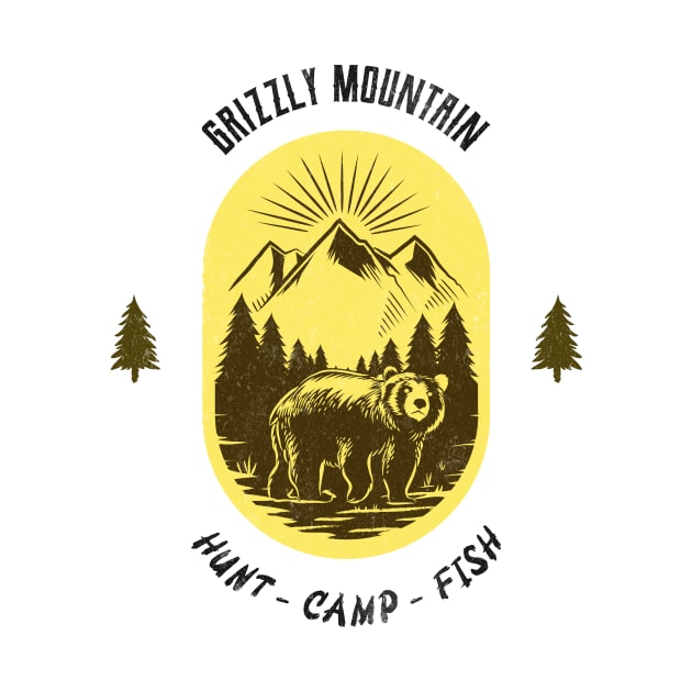 Grizzly Mountain Hunt Camp Fish - Yellow by Tip Top Tee's