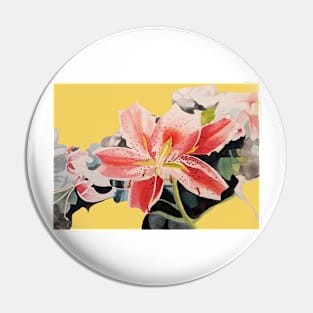 Red Lily Watercolor Painting on Yellow Pin