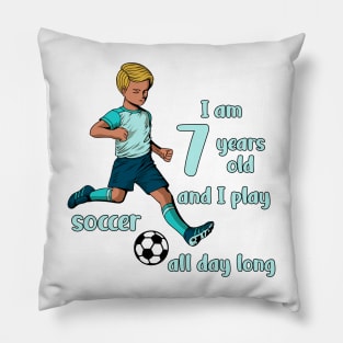 Boy kicks the ball - I am 7 years old Pillow