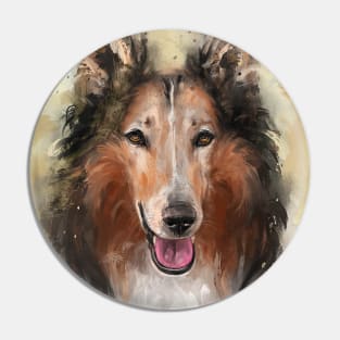 An Expressive Painting of a Smiling Furry Collie Dog Pin