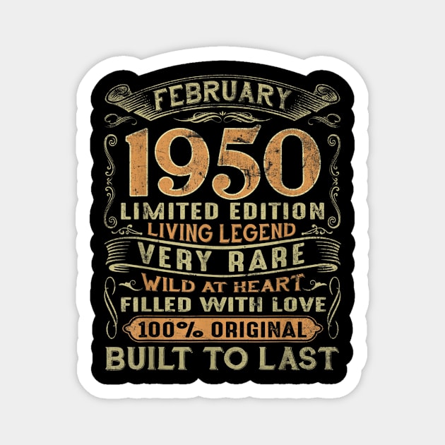 Vintage 70 Years Old February 1950 70th Birthday Gift Ideas Magnet by erbedingsanchez