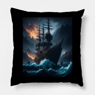 Fleet Of Ships Colorful Paint Style Pillow