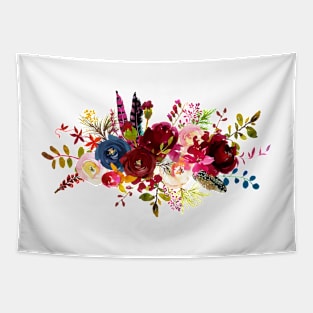 Rustic Watercolor Flowers Blush+Bordeaux Tapestry