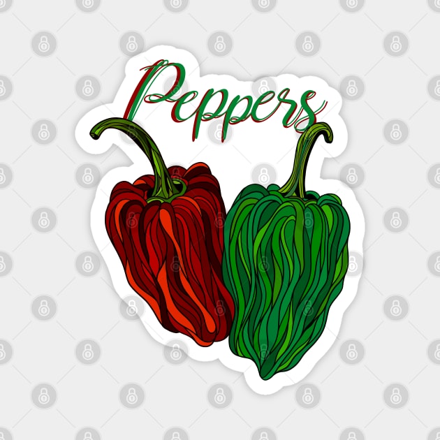 Peppers lettering, with drawn red & green peppers Magnet by DaveDanchuk