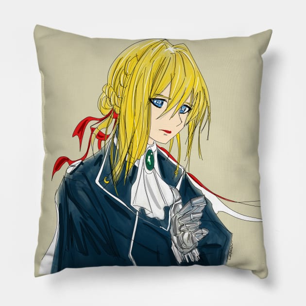the mail doll violet evergarden Pillow by jorge_lebeau