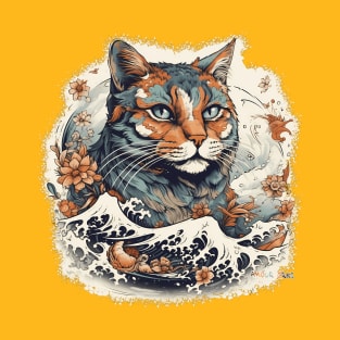 Tranquil Autumn Ukiyo-e Cat Portrait T-Shirt