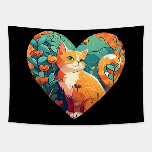 Fancy And Fine Flowered Orange Cat Heart Garden Design Tapestry