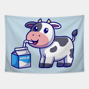 Cute Cow Drink Milk Box Cartoon Tapestry