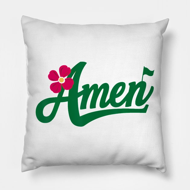 Amen Master Golf Tournament Golfing Girl Pink Flower Pillow by Mitsue Kersting