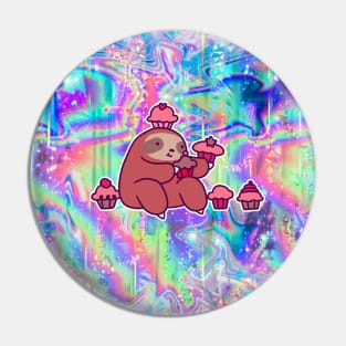 Sloth Eating Cupcakes Rainbow Holographic Pin