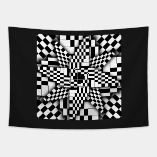 Black and White Checkered Pinwheel Optical Illusion Tapestry