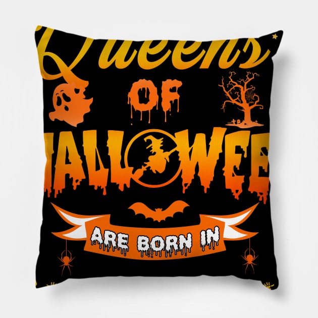 Queen of halloween are born in April tshirt birthday for woman funny gift t-shirt Pillow by American Woman