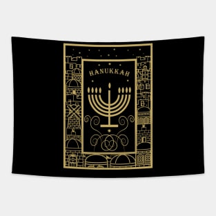 Happy Hanukkah Festival! Jewish Holiday Hanukkah Menorah traditional Chanukah Vintage gold pattern Tapestry