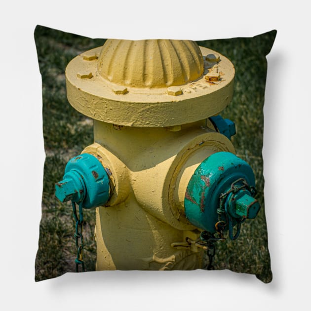 Yellow and Green Fireplug Pillow by Enzwell
