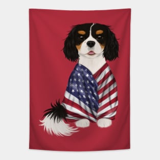 USA American Flag, Tri-Color Cavalier King Charles Spaniel Tapestry