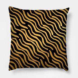 Black Gold colored abstract lines pattern Pillow