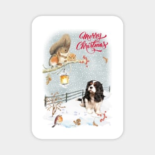 Tri Color Cavalier King Charles Spaniel Merry Christmas Santa Dog Magnet