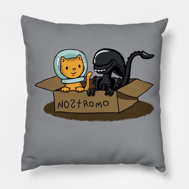 Jonesy and Alien in a box Pillow by beckadoodles